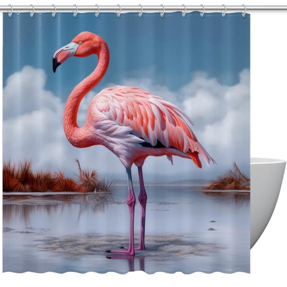 Flamingo Waterproof Bathroom Curtain Set with Hooks - Printed Shower Curtains for Bathroom Decoration