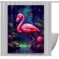 thumbnail image 1 of Flamingo Waterproof Shower Curtain Set with Hooks - Printed Bathroom Decoration - 3 Piece Curtain Set, 1 of 6