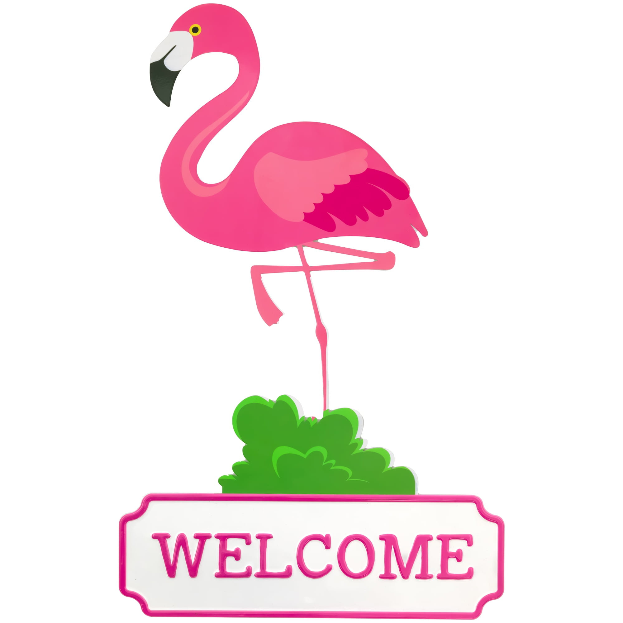 Pink Flamingo Tropical Metal Welcome Wall Sign - 25"