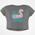 thumbnail image 1 of Flamingo What Up Beaches It's Flocking Summer Funny Pun Junior Boxy Crop Top T Shirt, 1 of 1