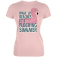 thumbnail image 1 of Flamingo What Up Beaches It's Flocking Summer Funny Pun Juniors Soft T Shirt Blush Pink SM, 1 of 1