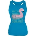 thumbnail image 1 of Flamingo What Up Beaches It's Flocking Summer Funny Pun Juniors Soft Tank Top Turquoise LG, 1 of 1
