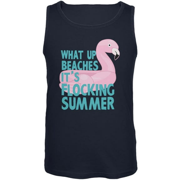 Flamingo What Up Beaches It's Flocking Summer Funny Pun Mens Tank Top Black LG