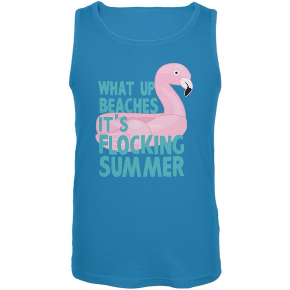 Flamingo What Up Beaches It's Flocking Summer Funny Pun Mens Tank Top Turquoise SM