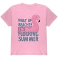 thumbnail image 1 of Flamingo What Up Beaches It's Flocking Summer Funny Pun Youth T Shirt Light Blue YSM, 1 of 1