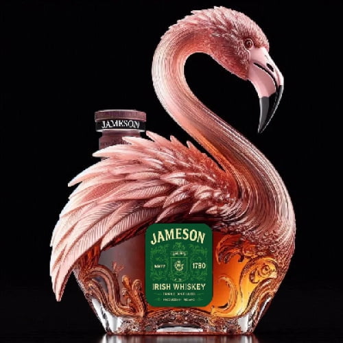 Flamingo Whiskey Bottle - 320 milliliters, a creative animal-shaped glass spirit bottle, a home bar decoration wine gift box designed with a unique flamingo theme