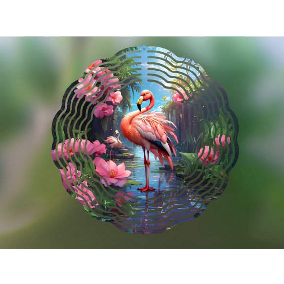 Flamingo Wind Spinner 10 Inch Metal Double-Sided Rotating Wind Spinner - Vibrant Design for Garden Outdoor Decor, Patio Yard Art, Durable Aluminum, Rotating