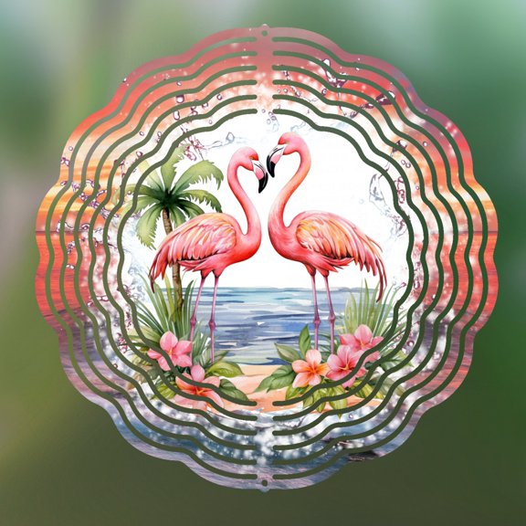 Flamingo Wind Spinner 10 Inch Metal Double-Sided Rotating Wind Spinner - Vibrant Design for Garden Outdoor Decor, Patio Yard Art, Durable Aluminum, Rotating