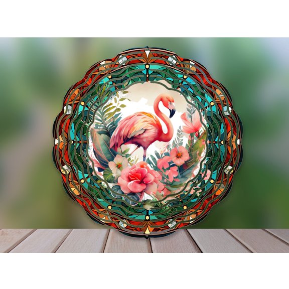 Flamingo Wind Spinner 10 Inch Metal Double-Sided Rotating Wind Spinner - Vibrant Design for Garden Outdoor Decor, Patio Yard Art, Durable Aluminum, Rotating