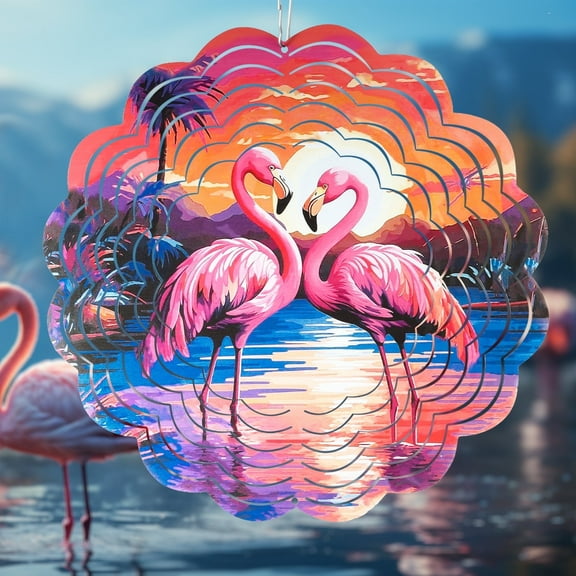 Flamingo Wind Spinner Mandala, 12 inch 3D Large Hanging Art Wind Sculpture Decorations,Hanging Wind Spinner, Kinetic Yard Art Decorations