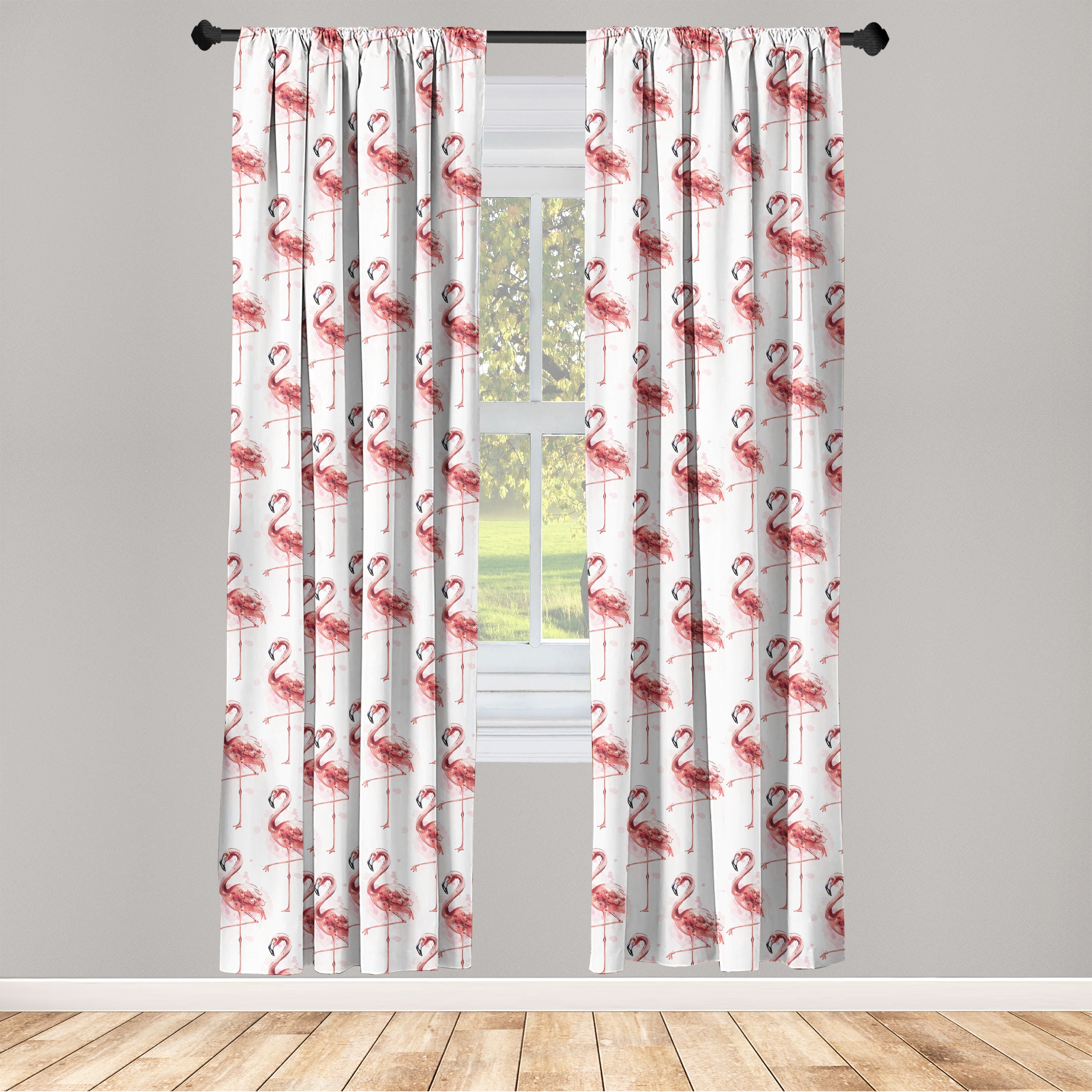 Hawainn Pattern Window Flamingo Window Curtains, Hawaiian Themed Pattern of Summer Bird Print ...