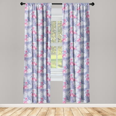Flamingo Window Curtains, Tropical Inspired Palm Tree Leaves Silhouette and Exotic Bird Drawing, Lightweight Decor 2-Panel Set with Rod Pocket, Pair of - 28"x63", Pale Pink and Lavender, by Ambesonne