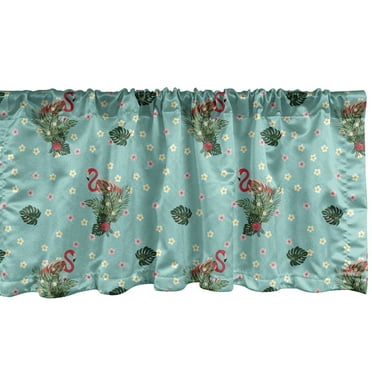 Ambesonne Flamingo Valance Pack of 2, Tropical Bloom and Bird, 54"X18", Seafoam Multicolor