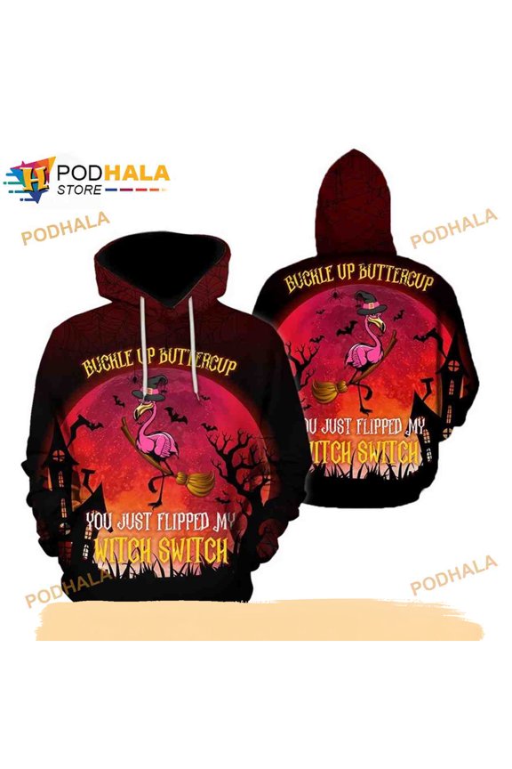 Flamingo Witch Switch Halloween All Over Print For Tee T-Shirt 3D Hoodie