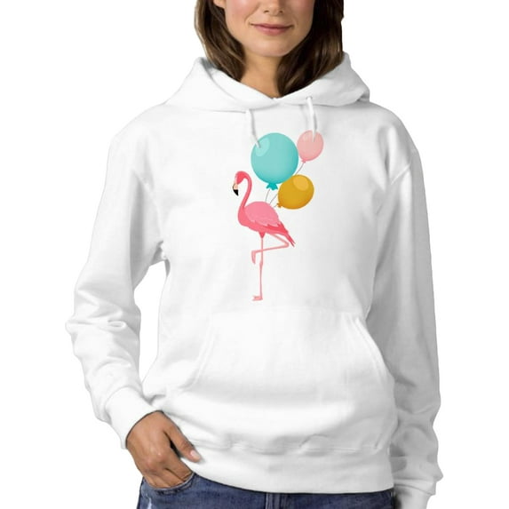 Flamingo With Balloons Hoodie Women -SPIdeals Designs, Female Small