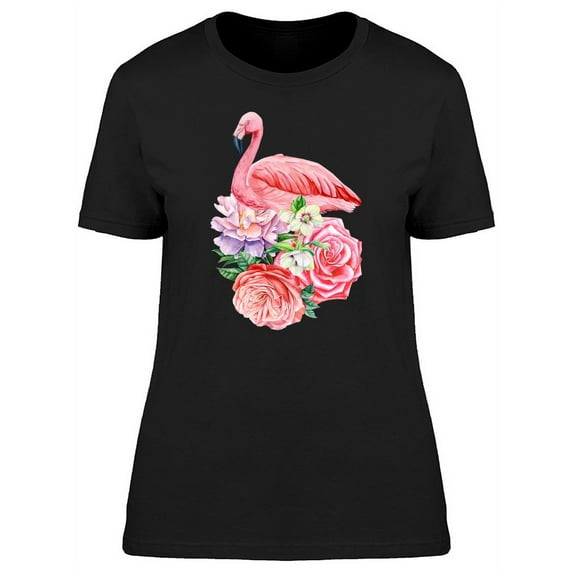Flamingo With Bouquet Of Roses T-Shirt Women -Image by Shutterstock, Female Small