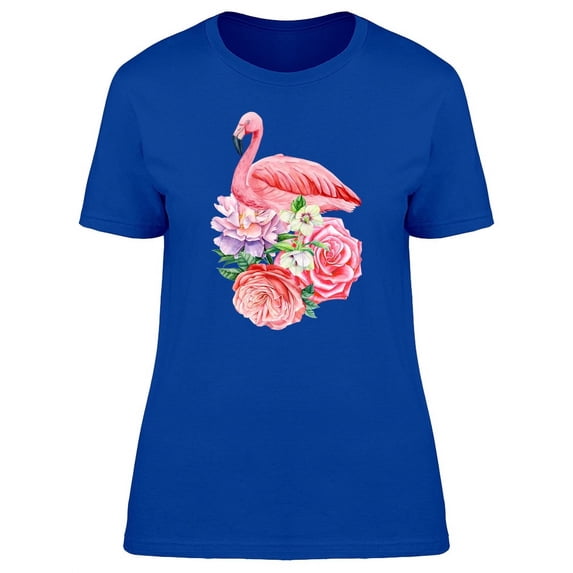 Flamingo With Bouquet Of Roses T-Shirt Women -Image by Shutterstock, Female x-Large