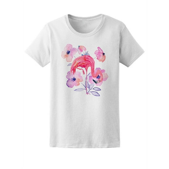 Flamingo With Colorful Flowers T-Shirt Women -Image by Shutterstock, Female x-Large