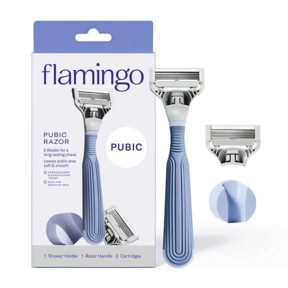 Flamingo Women's Pubic Razor Handle with 2 Razor Blade Refills