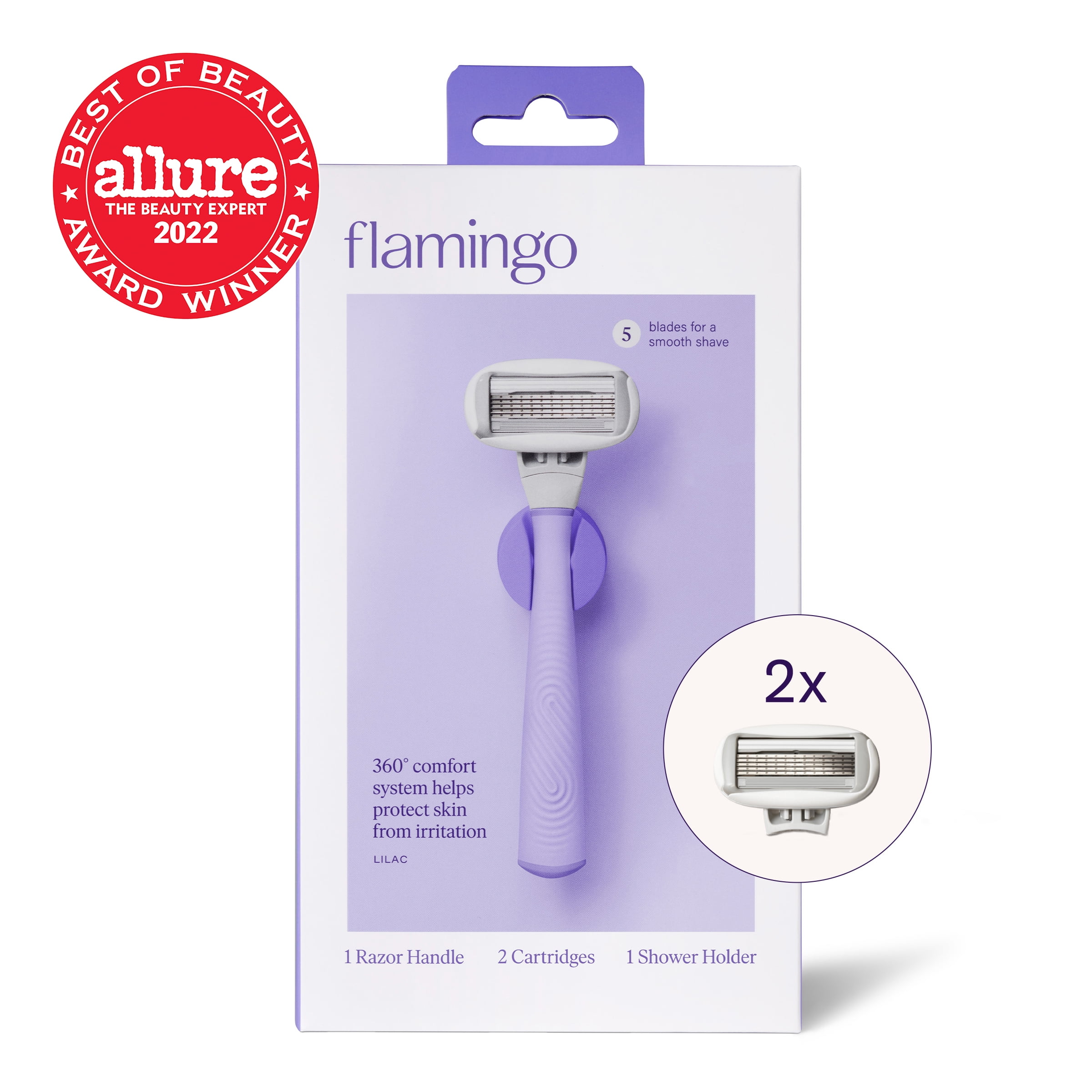 Flamingo Women's 5Blade Manual Razor Handle and 2 Razor Blade Refills