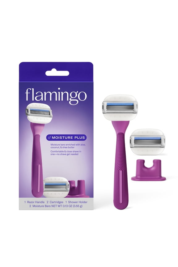 Women's Moisture Plus Razor Set with Razor Handle, 2 Blade Refill Cartridges, and Shower Holder, Fig