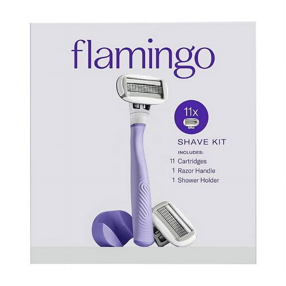 Flamingo Women's Razor Shaving Kit, 1 Handle, 11 Razor Blade Refills, 1 Shower Holder - Lilac