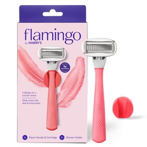 Flamingo Women's Razor Shaving Set with Razor Handle and 5-Blade Razor Cartridge, Pink, 3 Piece