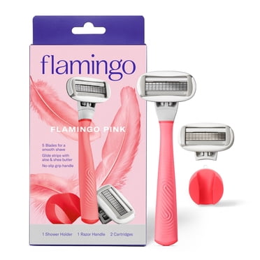 Flamingo Women's Razor Shaving Set with Razor Handle and 5-Blade Razor Cartridges, Pink, 4 Piece