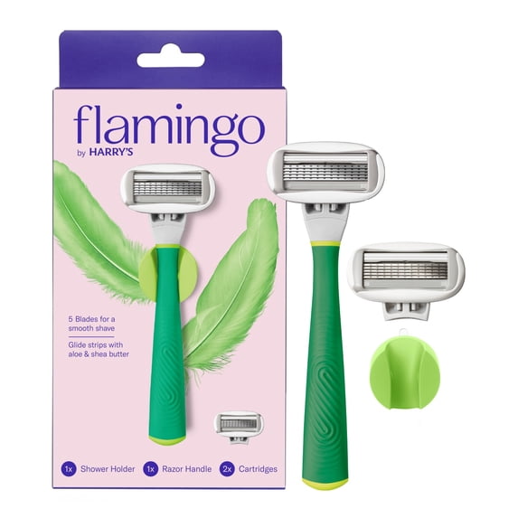 Flamingo Women's Razor Shaving Set with Razor Handle and 5-Blade Razor Cartridges, Matcha, 4 Piece