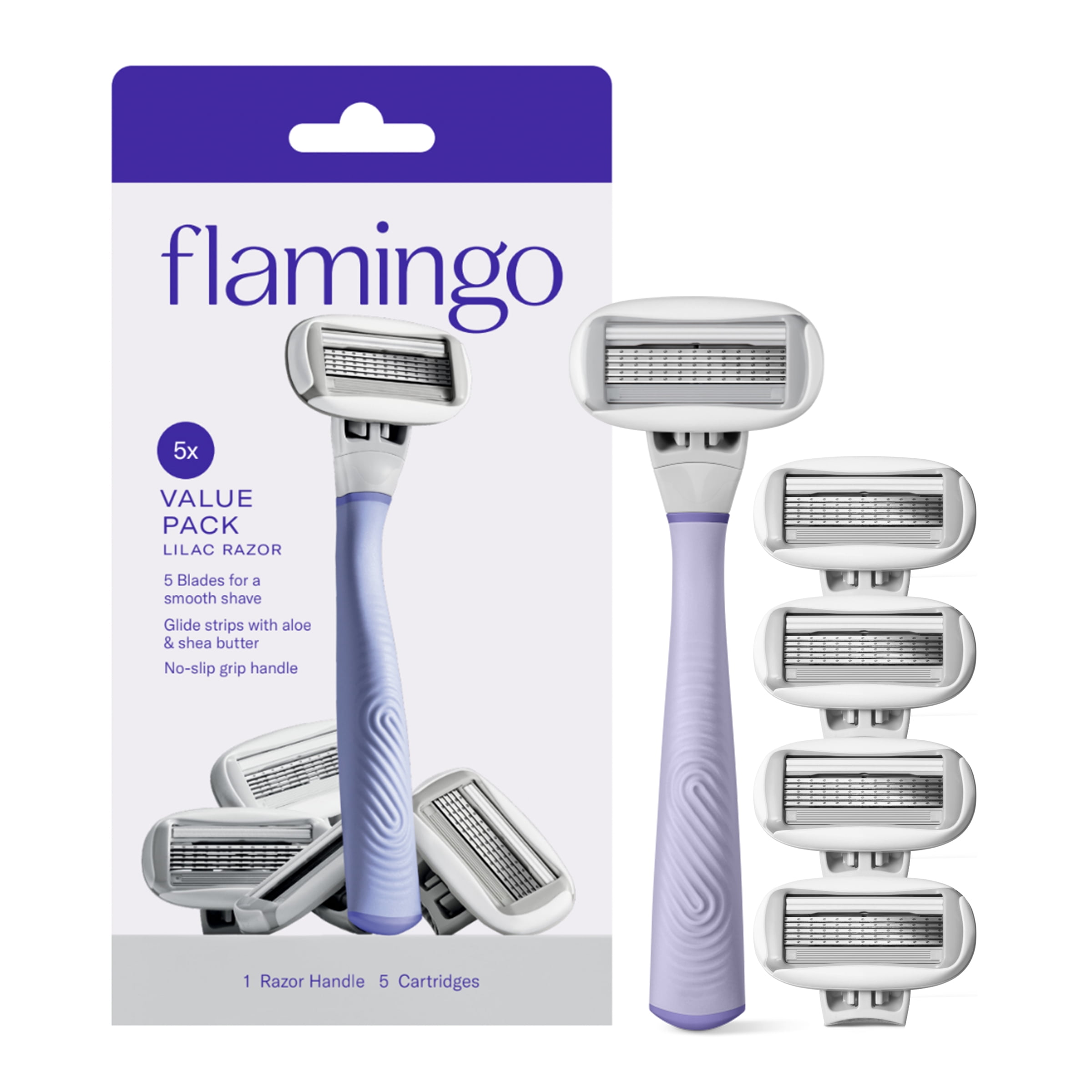 Flamingo Women's Razor Value Pack: 1 Lilac Razor Handle + 5 Razor Blade