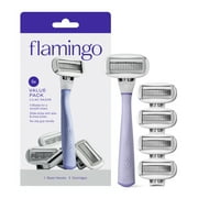 Flamingo Womens Razor Value Pack with Razor Handle and 5-Blade Razor Cartridges, Lilac, 6 Piece