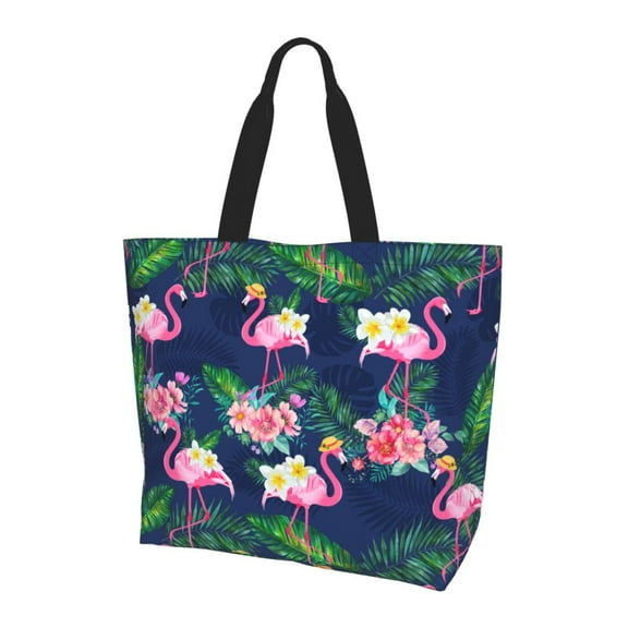 Flamingo Women's Tote Bags Reusable Grocery Shopping Bag Foldable for Beach Gym Work Daily Carry All