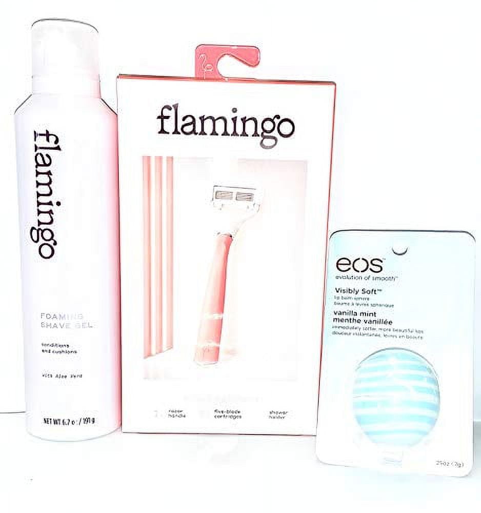 Flamingo Women's shaving kit 5blade Pomelo Razor EOS vanilla mint lip Balm Bundle