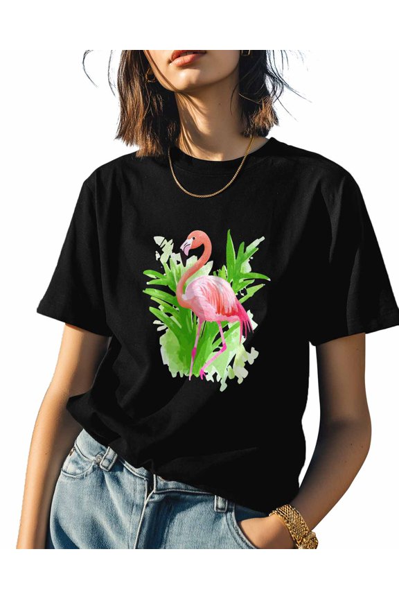Flamingo Womens Tshirt Graphic Tees Cotton Crew Neck T-Shirts, Casual Short Sleeve Shirts for Women Teen Girl