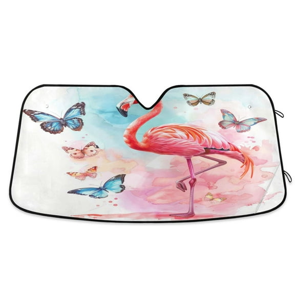 Flamingo and Butterflies Car Windshield Sun Shade Foldable Car Front Window Visor Heat and UV Protection 53x23.5