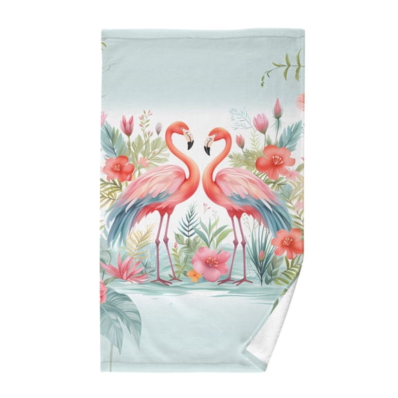 Flamingo and Flowers Cotton Face Towels Soft Hand Towel Absorbent Bathroom Towel for Kitchen Hotel Decoration