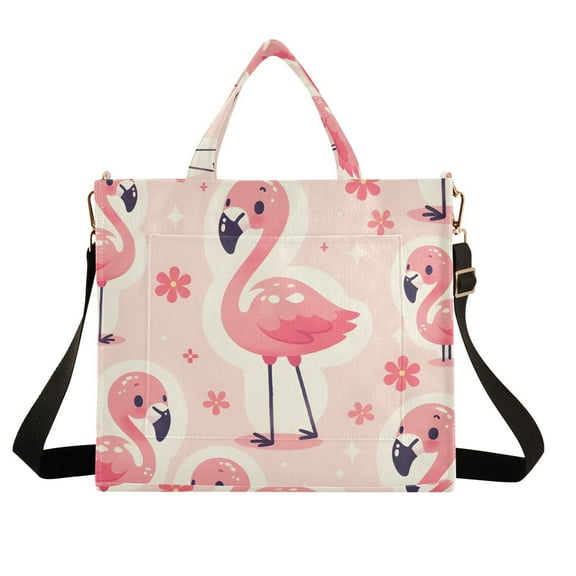 Flamingo and Flowers Pink Corduroy Tote Bag Handbag Large Messenger Bag Shoulder Crossbody Zipper Bag Purse