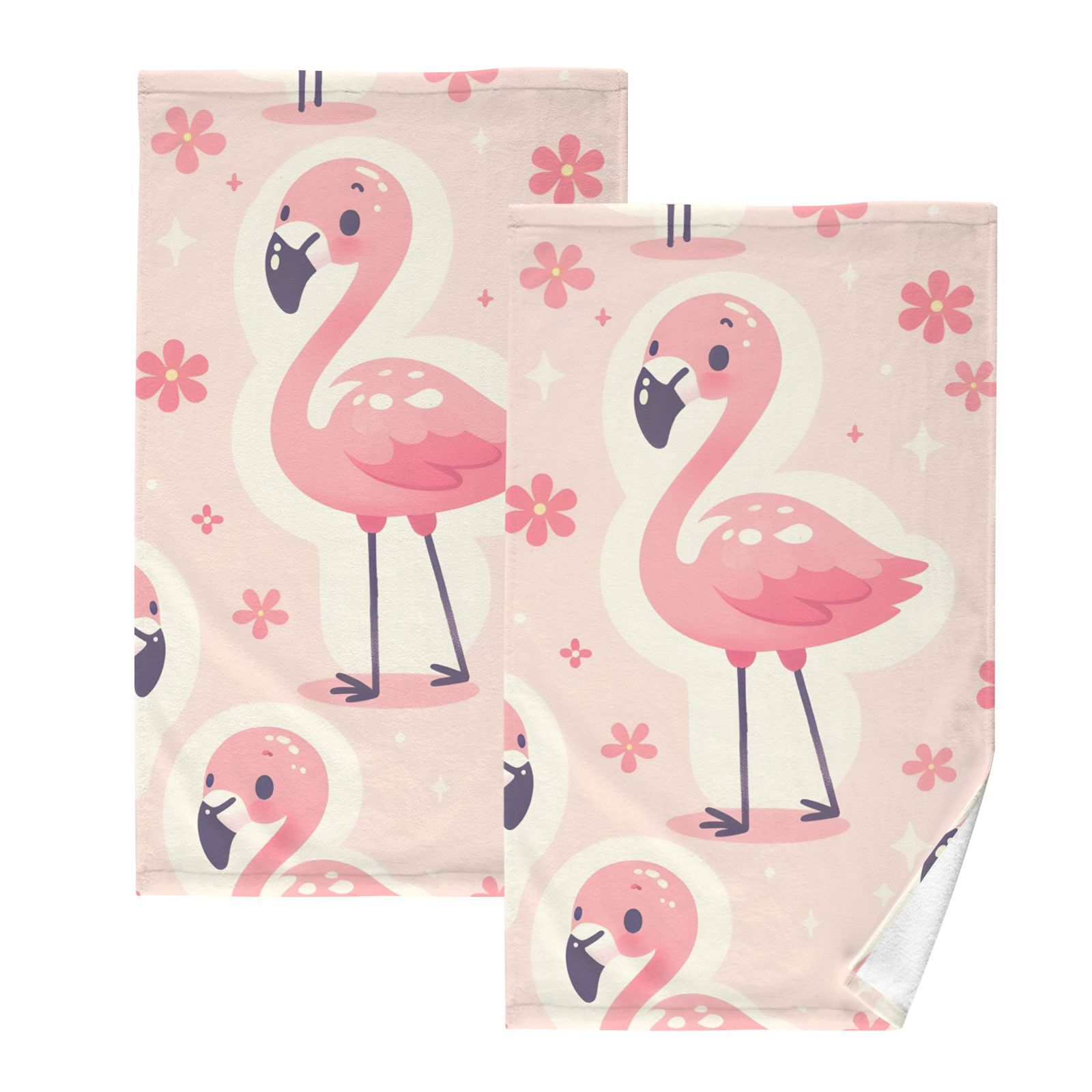 Flamingo and Flowers Pink Hand Towel Bath Towels Face Towels Cotton Absorbent for Home Hotel Spa Swimming Yoga Sports Decorative Towel Set of 2