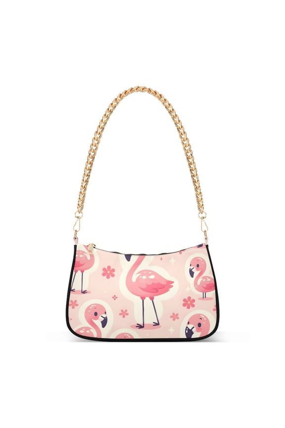 Flamingo and Flowers PinkWomen Small Shoulder Bag Crossbody Tote Hobo Bags Purse Clutch Handbags with Chain Strap for Women