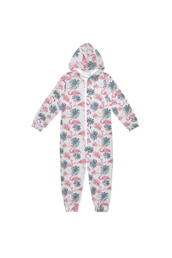 Flamingo and Leaves Pattern One Piece Pajamas Soft Jumpsuit Cozy Sleep and Play Romper Zipper and Pockets 4T
