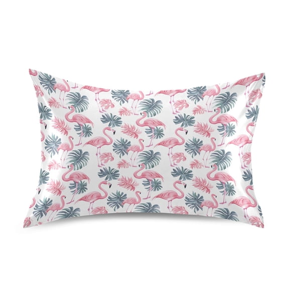 Flamingo and Leaves Pattern Pillowcase Standard Size 20''x26'' Satin Double-Sided Print Soft Wrinkle Resistant
