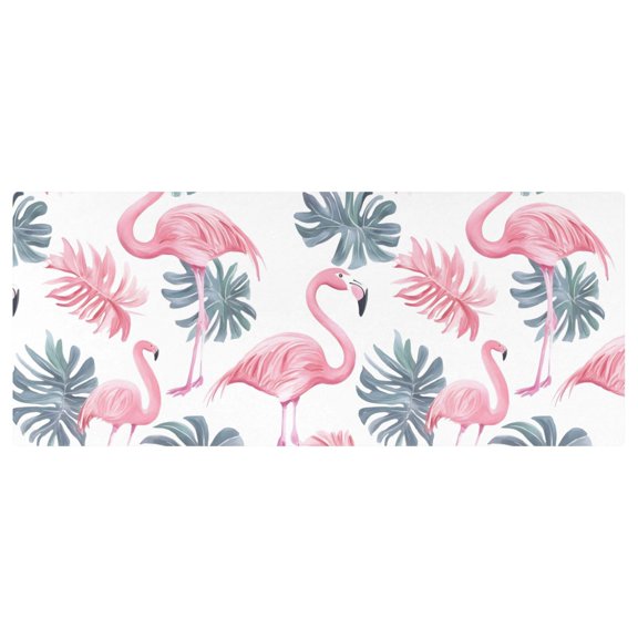 Flamingo and Leaves Pattern Stretch Fitted Tablecloth 2.5x6ft Elastic Wrinkle Resistant Cover