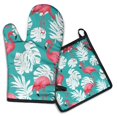 thumbnail image 1 of Flamingo and Palm Leaves Tropical Hawaii Kitchen Oven Mitt and Pot Holder Sets 2 Pcs for Baking, Cooking and Grilling, Heat Resistant Up To 392 °F, 1 of 7