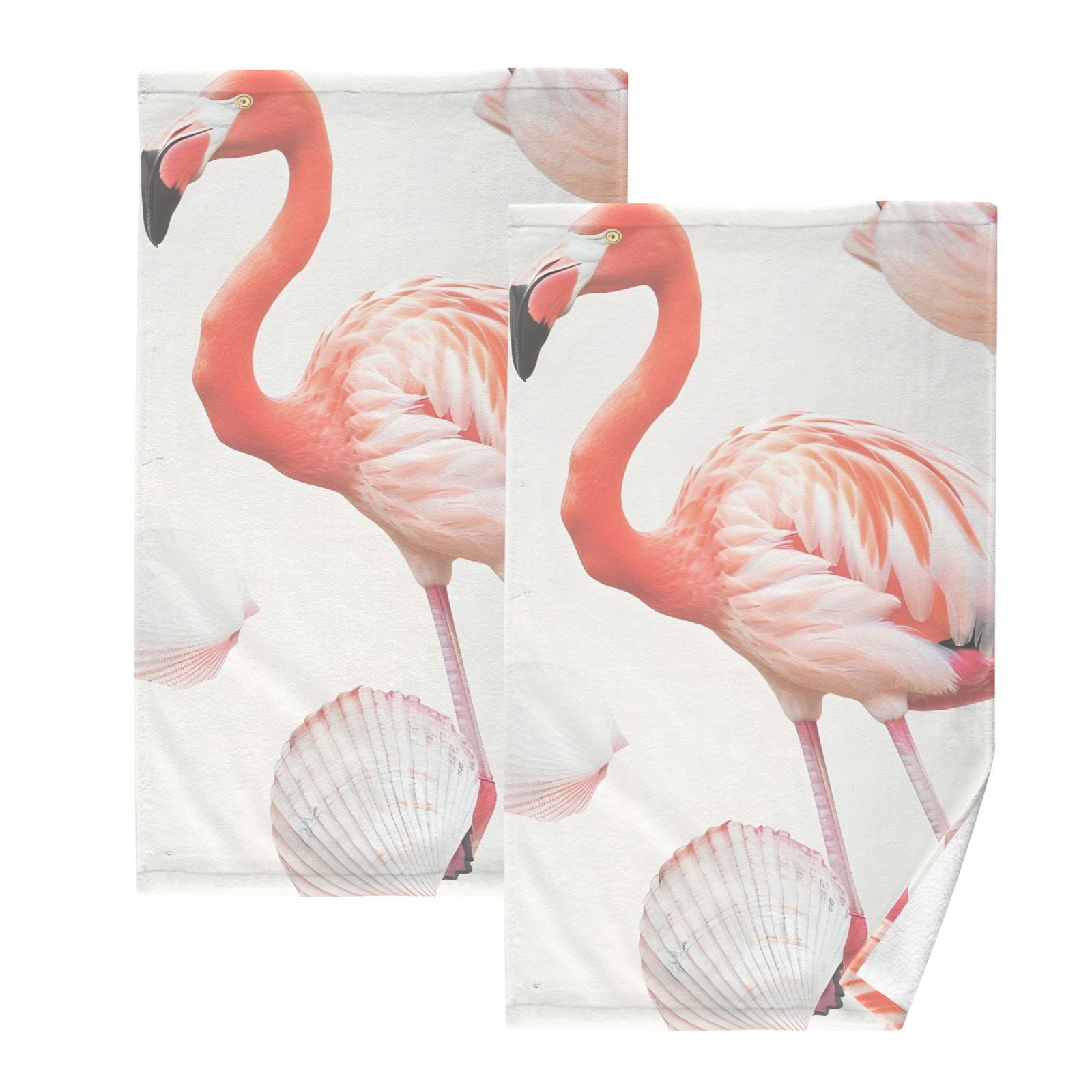 Flamingo and Shell Hand Towels Cotton Bath Towels Large Face Towels Absorbent for Bathroom 2 Packs