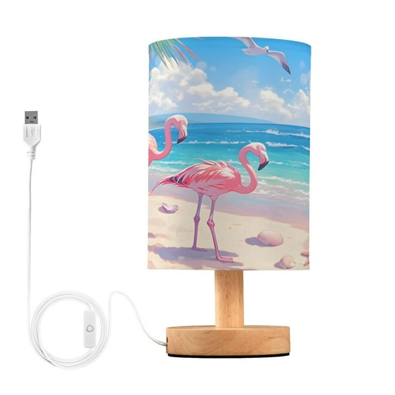 Flamingo and Starfish on Beach Bedside Table Lamp Desk Warm Lights with USB Charging Port Cylinder LED Lamps for Bedroom Living Room Office