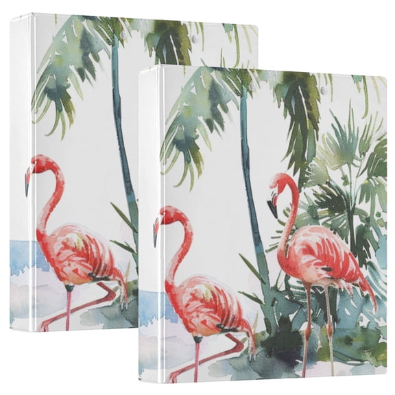 Flamingo and Tree 3 Ring Binders 1.5 inch Hardcover File Folders with Interior Pockets A4 Size Organizer for School Office Hospital Set of 2