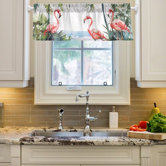 Flamingo and Tree Curtain Valances Farmhouse Design Window Treatment Decor Blackout Rod Pocket for Windows Living Room Kitchen 54" x 18"