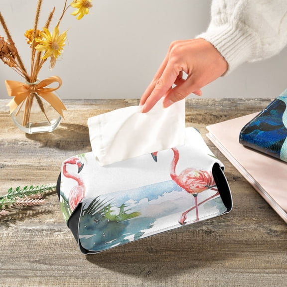 Flamingo and Tree Napkin Dispenser Leather Paper Napkins Holders Elegant Modern Fancy for Kitchen Dining Room Table Decor