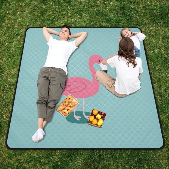 Flamingo in Blue Beach Blanket Outdoor Picnic Blanket 78"x 78" Waterproof Foldable for Beach Camping Travel Hiking Grass Lawn Park