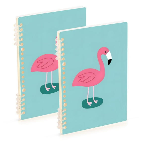 Flamingo in Blue Ring Binder Notebook Journey Note Diary College Ruled Spiral Notebook Study Loose Leaf Paper A5 60 Pages